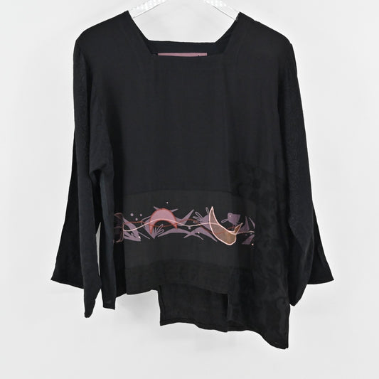 Origami Donna Jessica Black Asymmetric Top Womens Size 1 Art to Wear Lagenlook