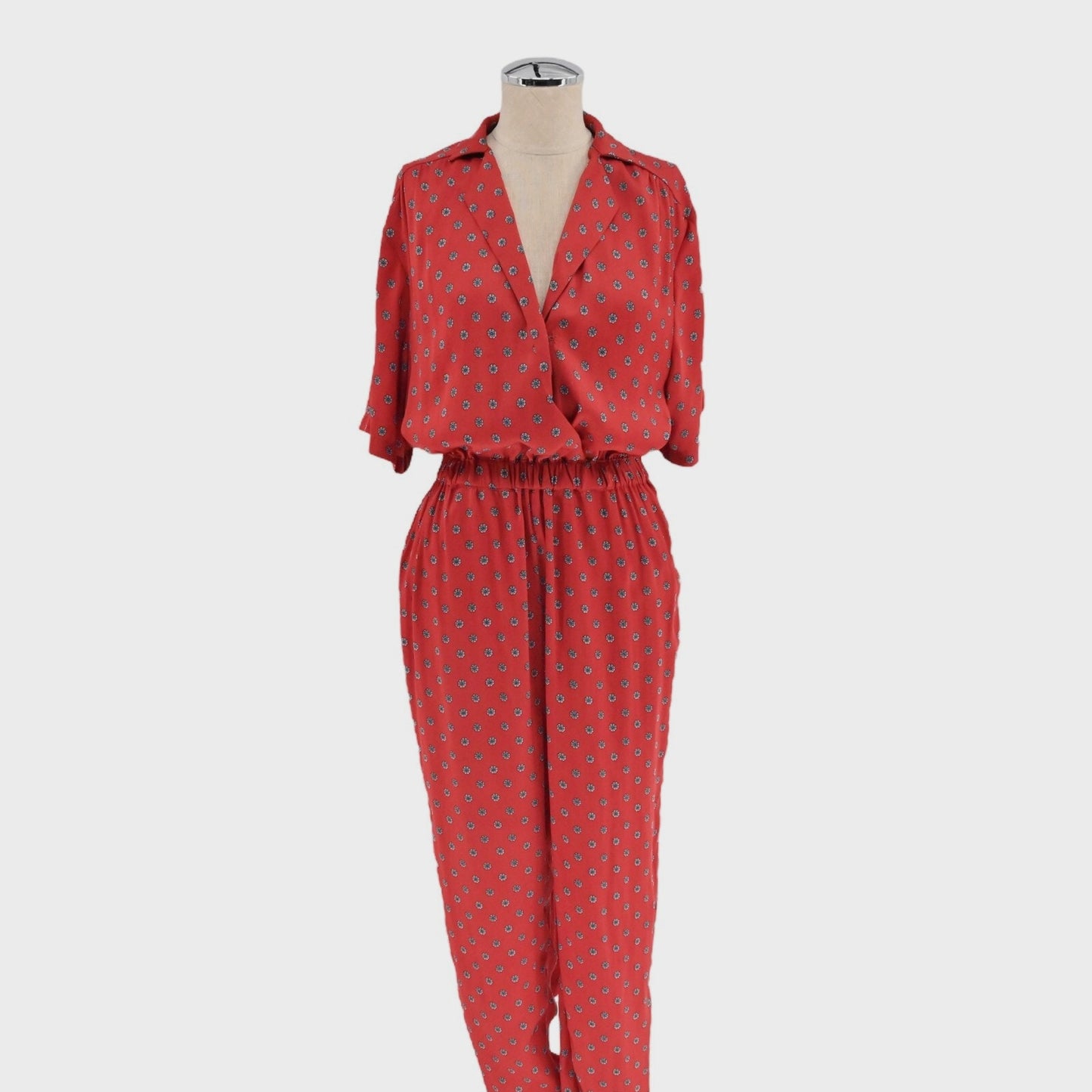 URBAN OUTFITTERS Womens Red Floral Jumpsuit Size XS Romper Belt Boho Chic Retro