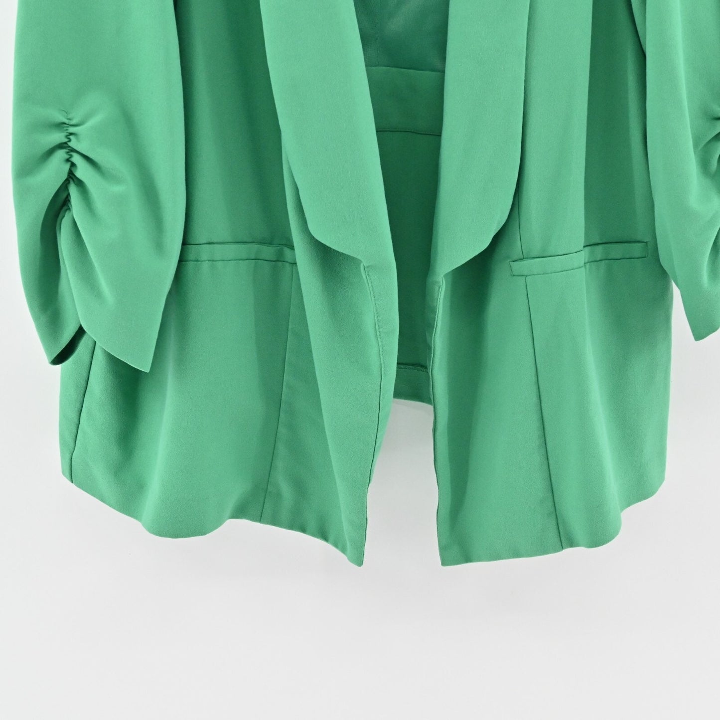 TORRID Blazer Womens Size 5 Green Ruched 3/4 Sleeve Open Front Jacket Career