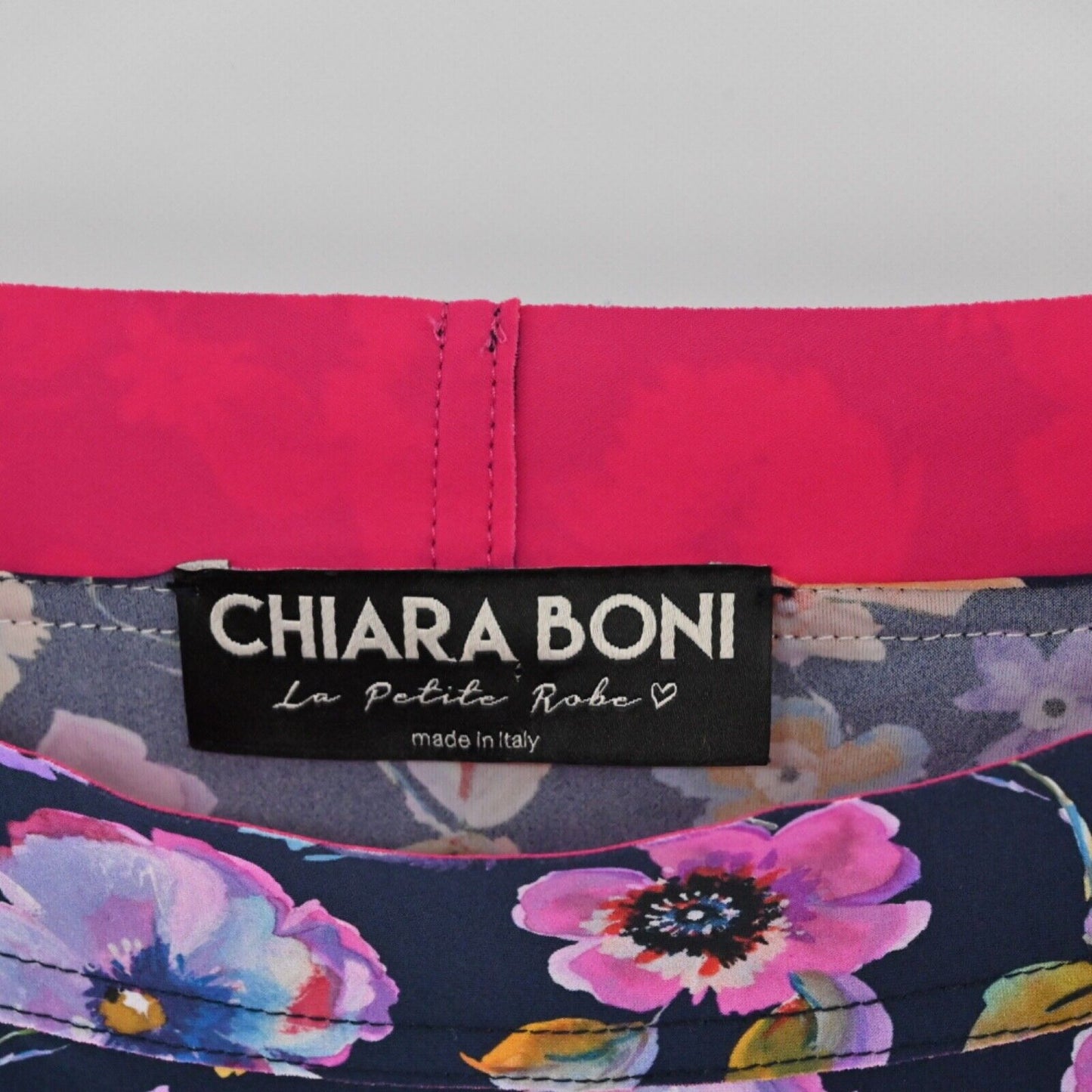 CHIARA BONI Top Womens Size M Navy Blue Floral Dolman Short Sleeve Preppy Boho