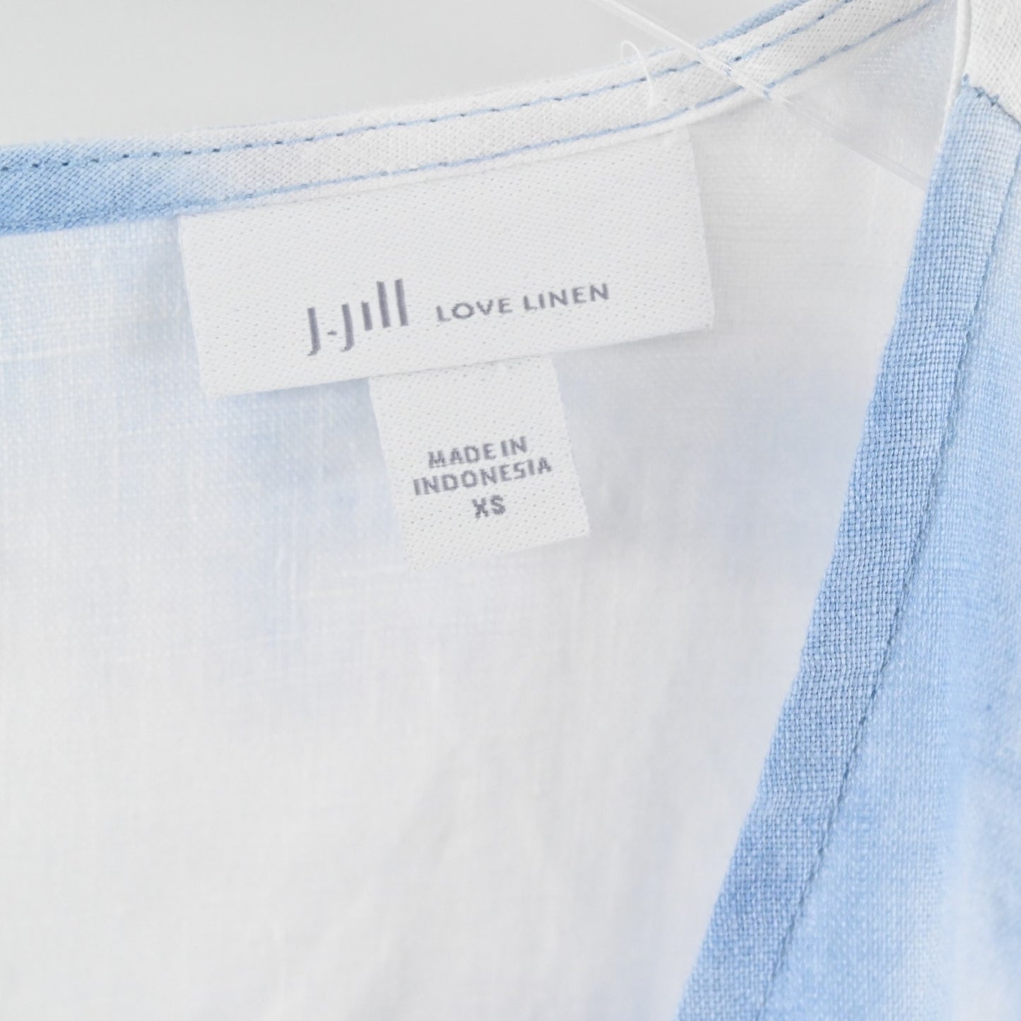 J Jill Love Linen Midi Dress Size XS ALine Breeze Abstract Palm Leaf Blue White