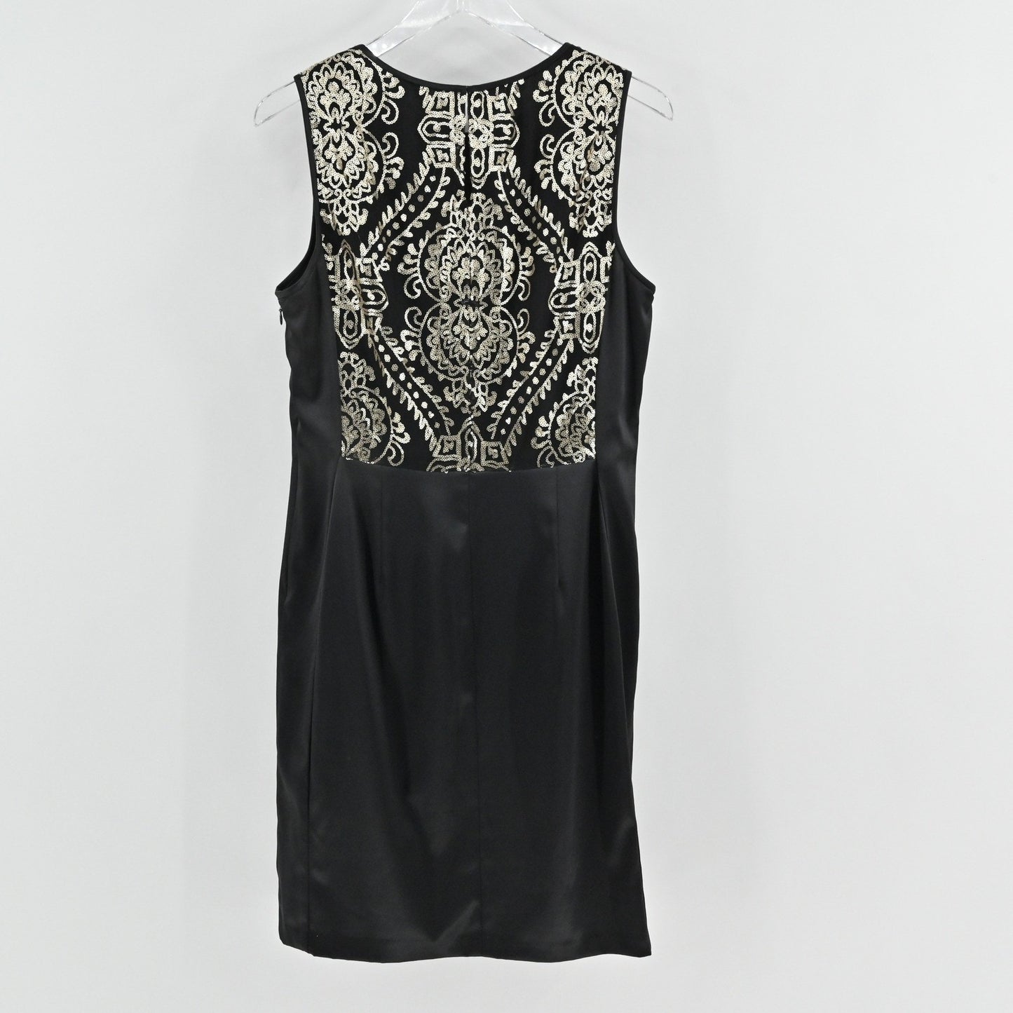 Donna Ricco Sequin Dress Size 12 Black Gold Sleeveless Retro Glam Cocktail Chic