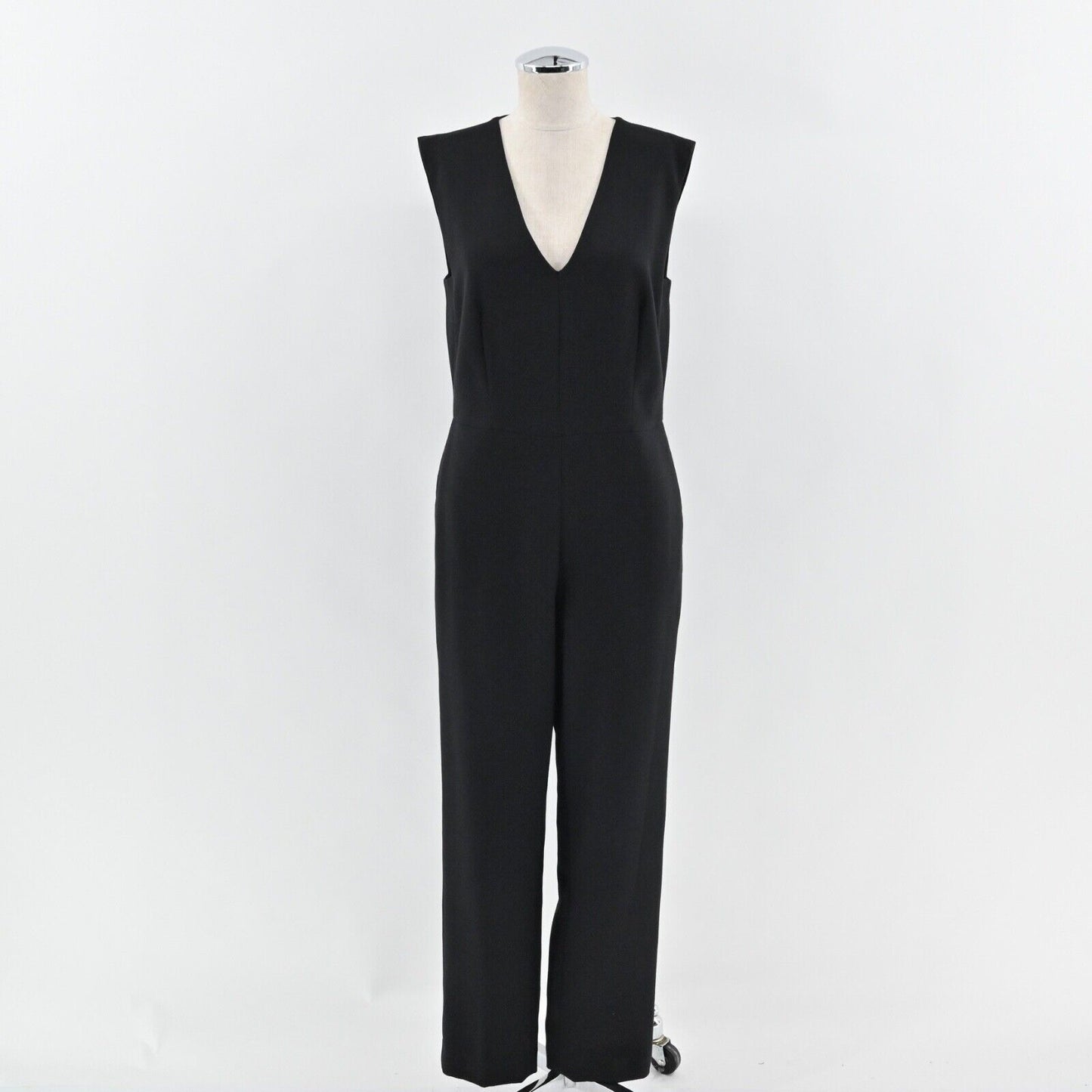 MICHAEL KORS Jumpsuit Womens Sz 8 Black Sleeveless V Neck High Waist Tapered Leg