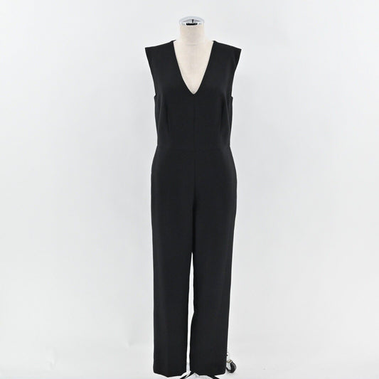 MICHAEL KORS Jumpsuit Womens Sz 8 Black Sleeveless V Neck High Waist Tapered Leg