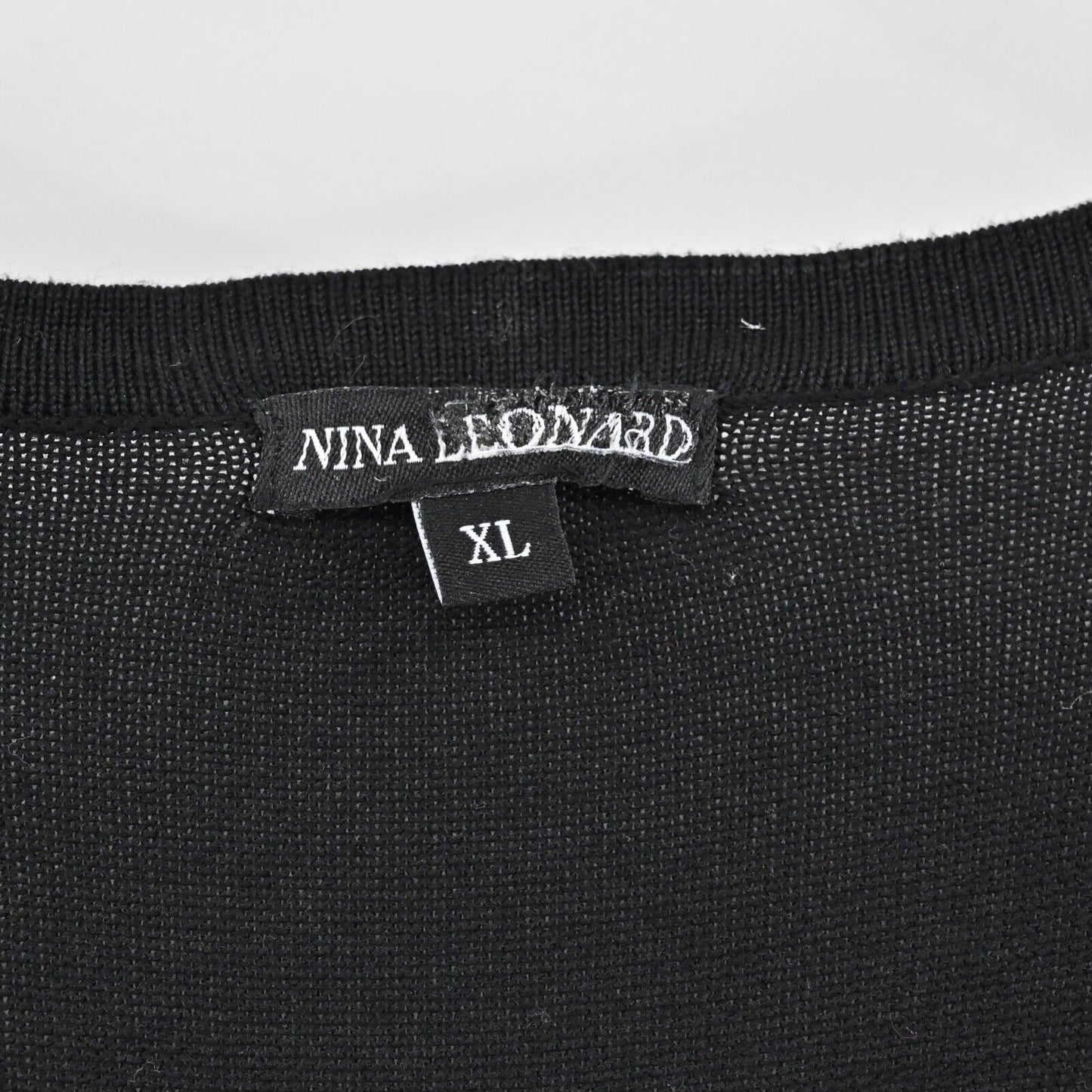 NINA LEONARD Dress Size XL Fit Flare Sweater Mini Black White Trim Scoop Neck