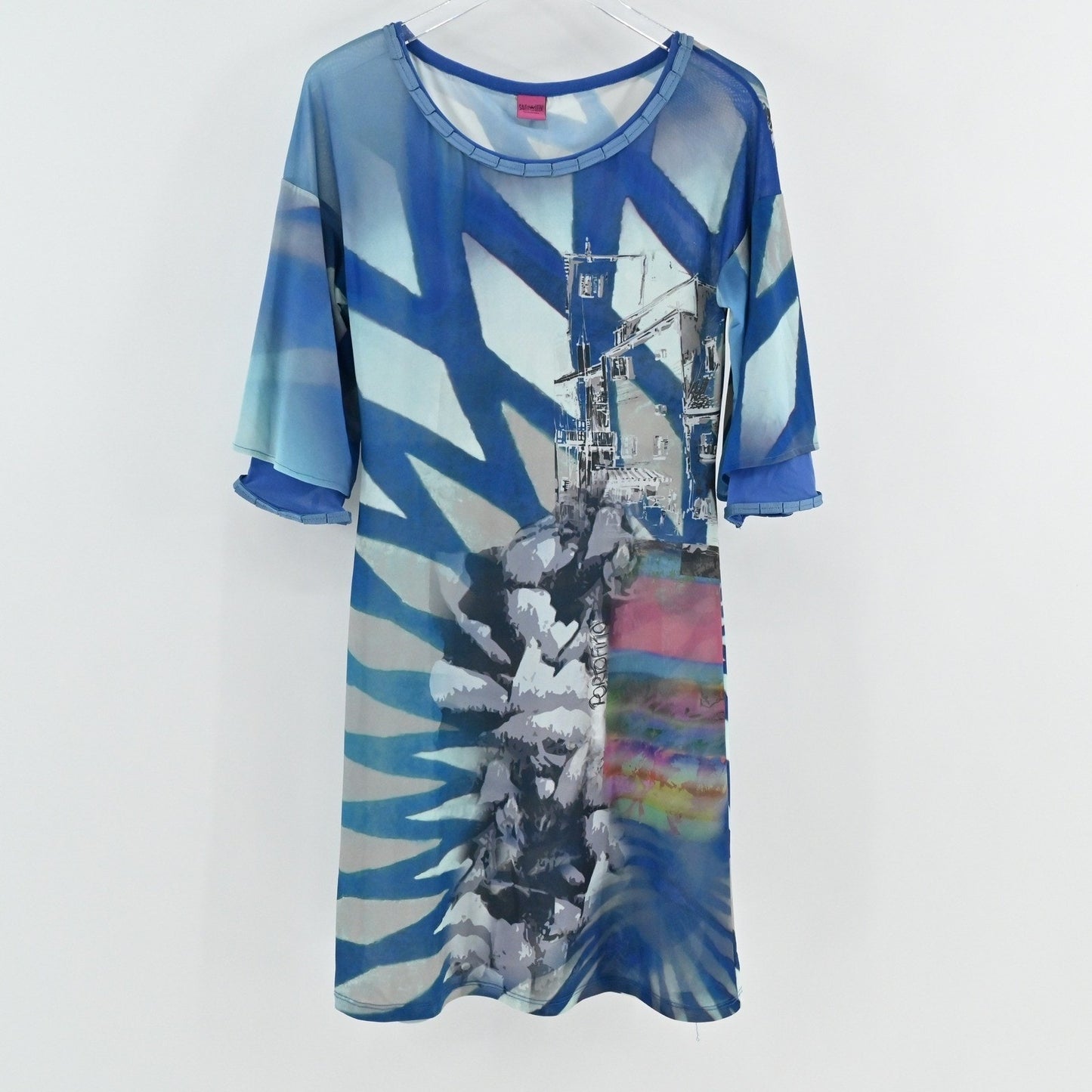 Save The Queen Dress Size M Italy Blue Artsy Eclectic Art To Wear Graphic Print