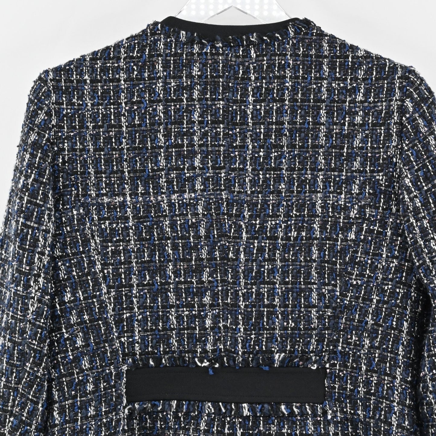 WHBM Blazer Womens Size S Tweed Navy Black Beaded Pearl Jacket Retro Glam Office