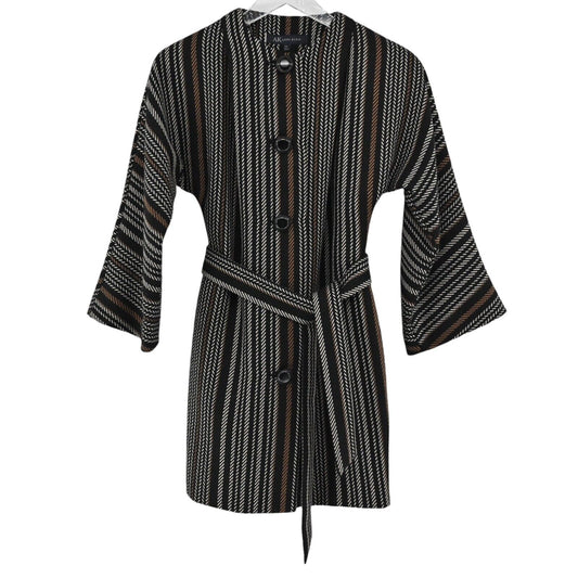 ANNE KLEIN Jacket Womens Sz PS Black Stripe Wool Belted Button Front Bell Sleeve