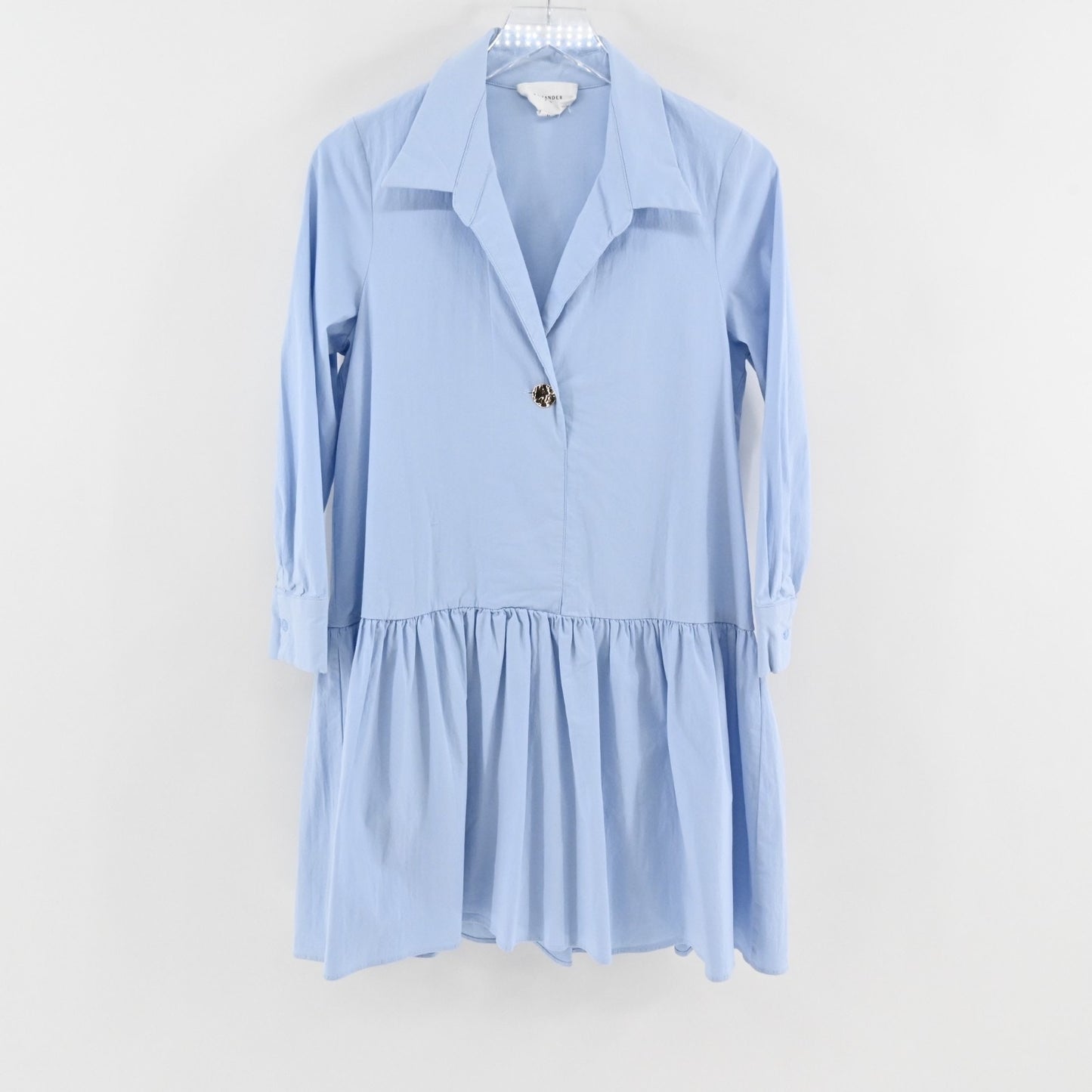 Tuckernuck Cleia Dress Size M Drop Waist Pomander Place Light Blue Swing Collar