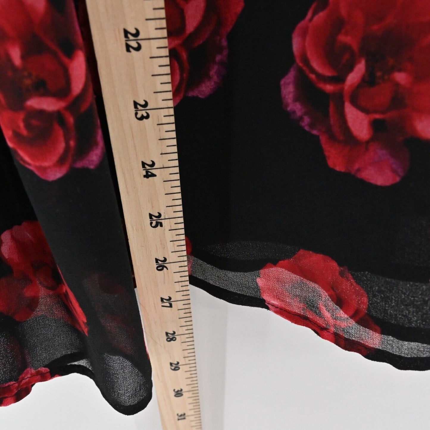 KARL LAGERFELD Top Womens Size L Red Black Floral Bell Sleeve Blouse Chiffon
