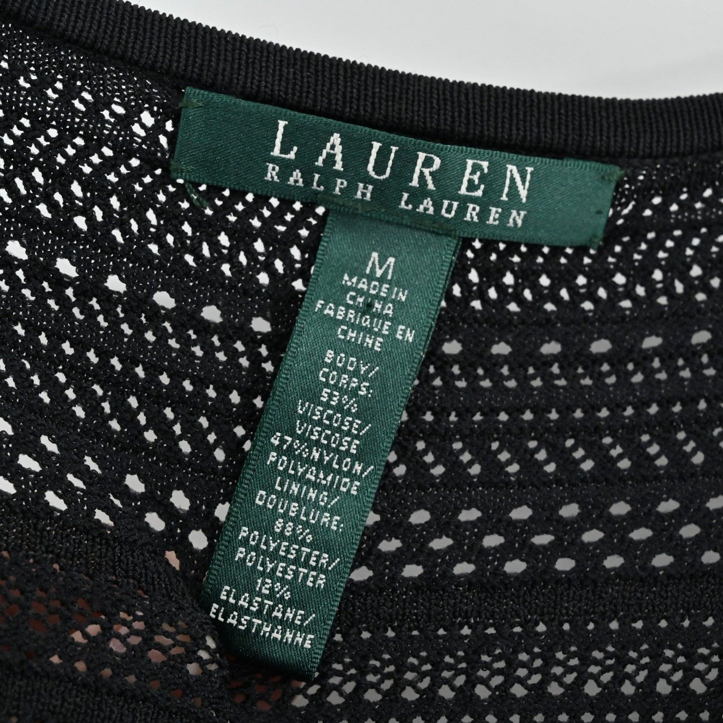 Ralph Lauren Crochet Knit Midi Dress Size M Black Long Sleeve Dark Romantic Boho