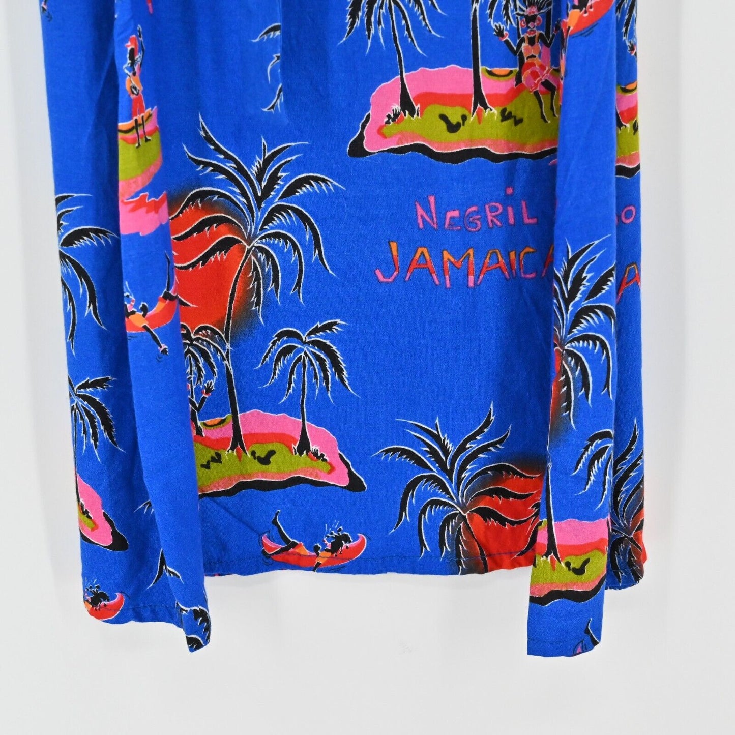VTG Y2k SUN ISLAND Dress Womens Sz S Midi Blue Tropical Negril Jamaica Caribbean
