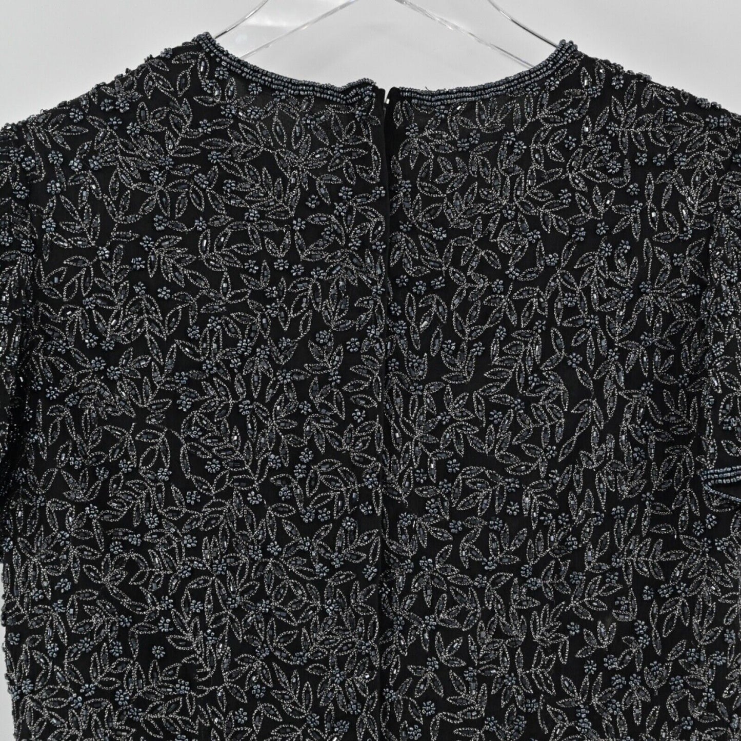 Vtg PAPELL BOUTIQUE EVENING Beaded Top Womens Size M Black Floral Silk Glam 80s