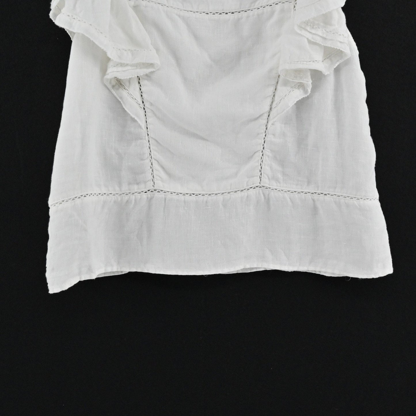Faherty Womens Mariposa Linen Top Size M Eyelet White Ruffle Square Neck Boho