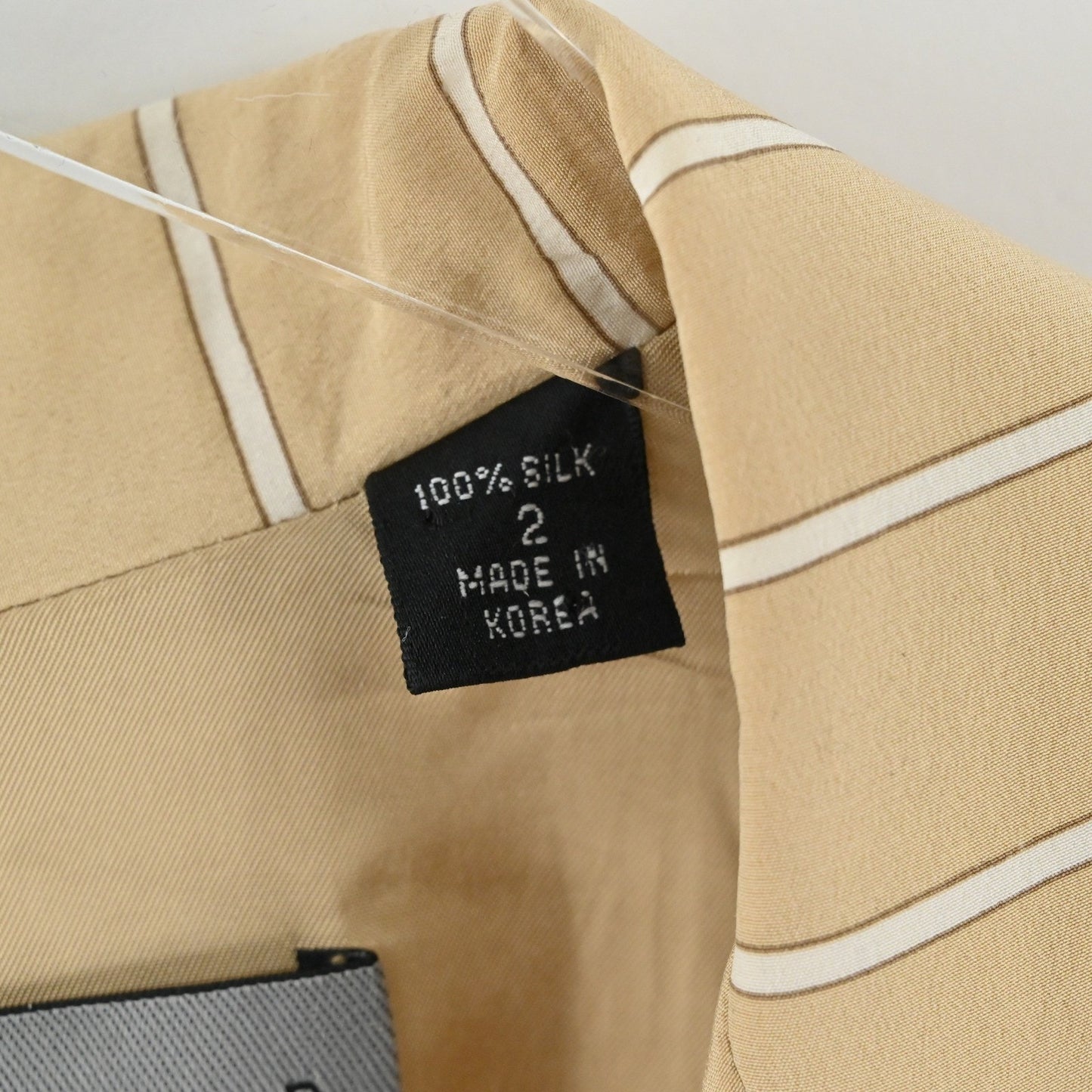 Linda Allard Ellen Tracy Womens Silk Blazer Size 2 Striped Tan Long Line Career