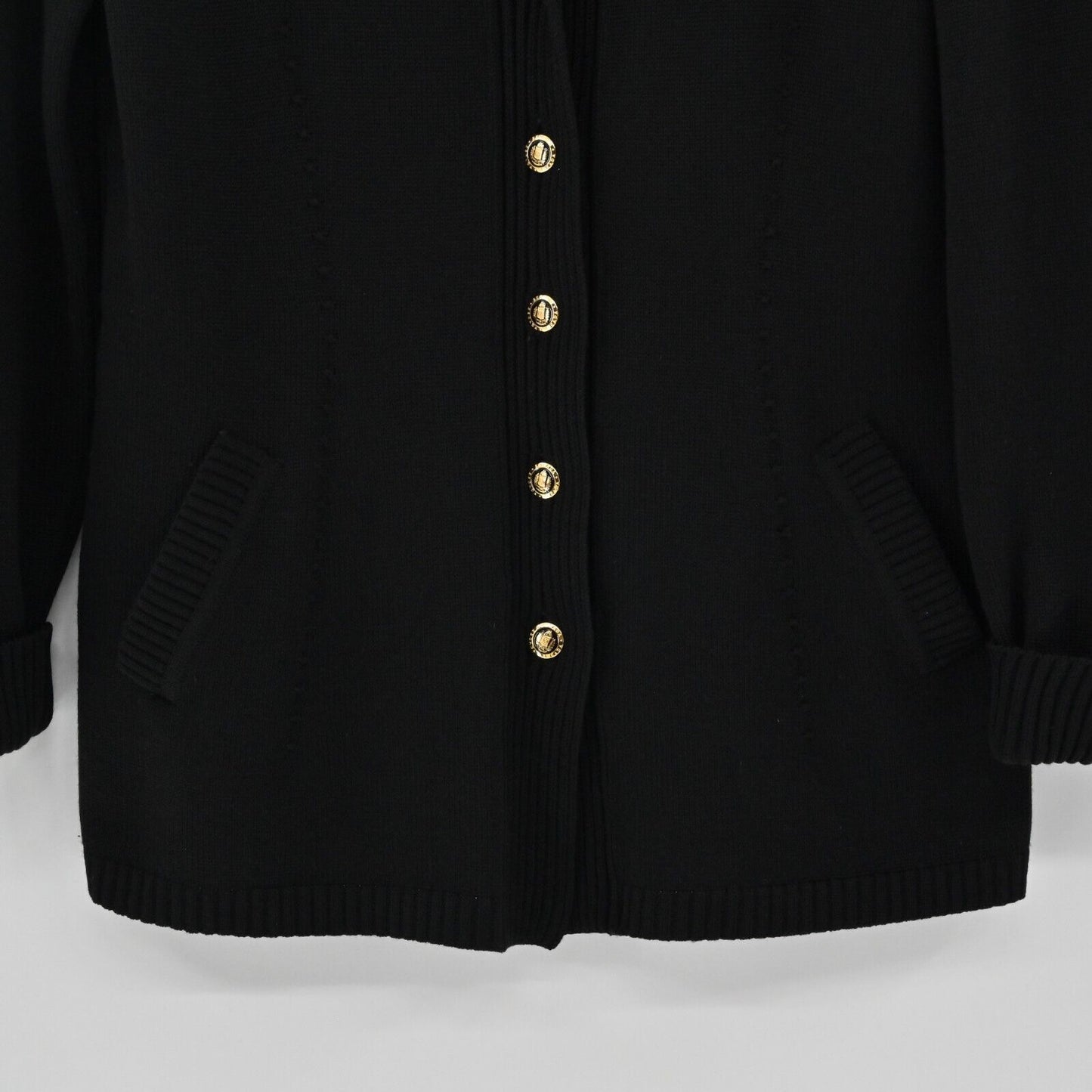 Vtg ESCADA Jacket Womens EUR 40 / M Black Wool Knit Cardigan Gold Button Capsule