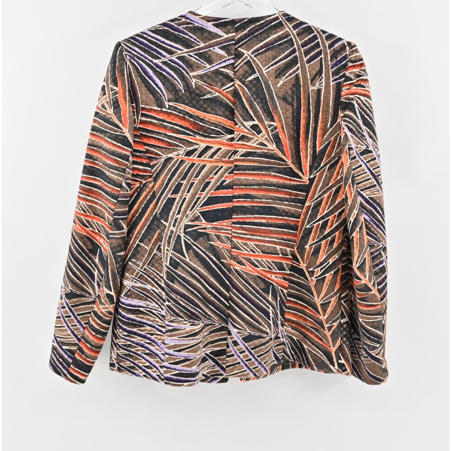 Vtg ELLEN TRACY LINDA ALLARD Womens Silk Jacket Size 10 Leaf Print Collarless