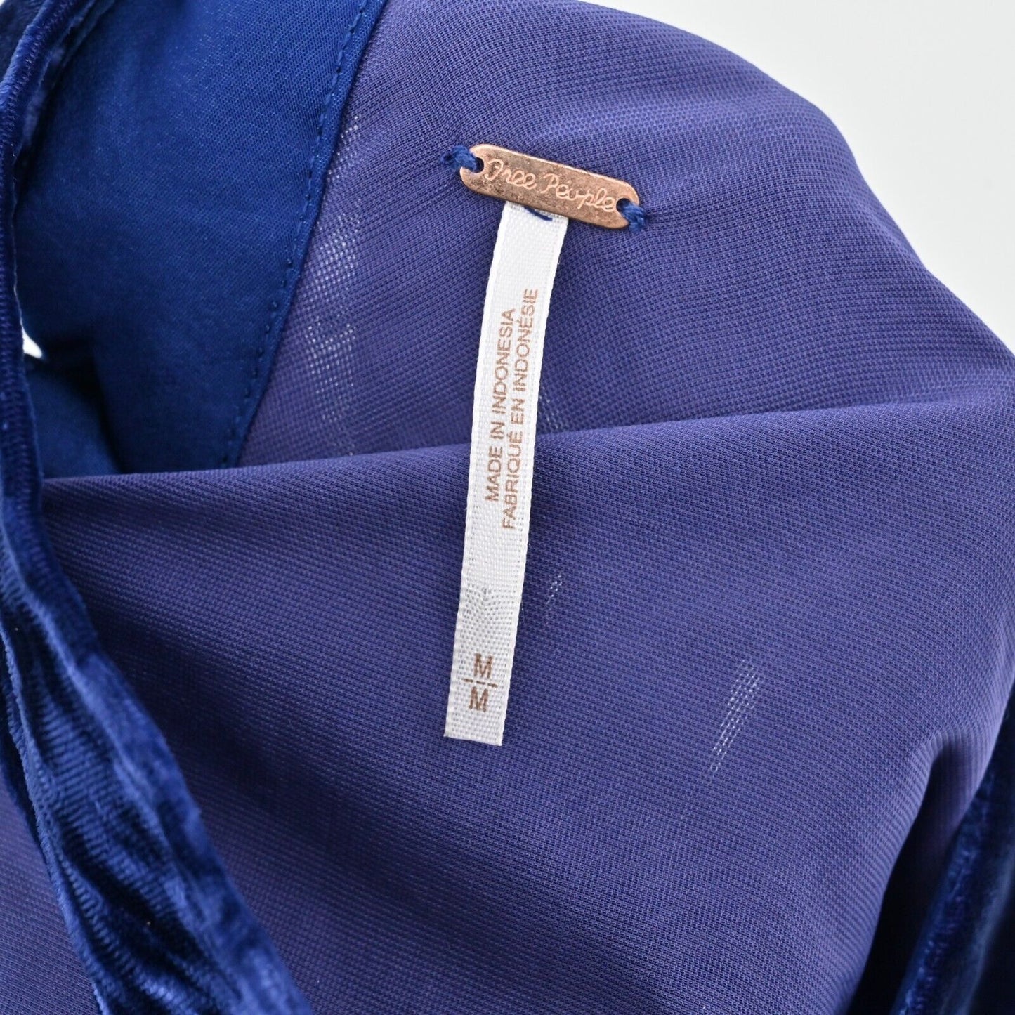 FREE PEOPLE Top Womens Sz M Blue Gimme Some Lovin' Velvet Open Back Blouse Boho