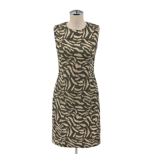 CALVIN KLEIN Dress Womens Sz 2 Gray Tan Zebra Print Crew Neck Sleeveless Sheath