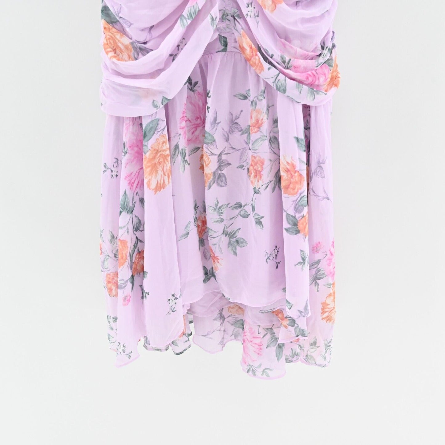 ASTR Dress Size M Devereaux Midi Cut Out Side Draped Pink Multi Floral Lavender