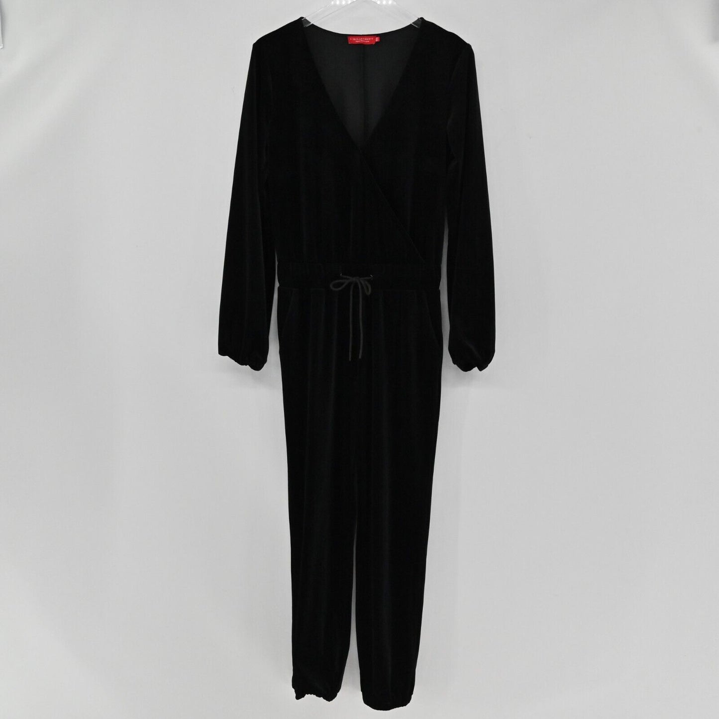 N PHILANTHROPY Jumpsuit Womens Sz S Velour Viper in Black Cat Surplice Neckline