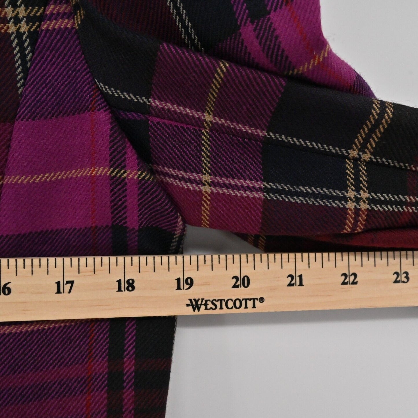 Vtg ELLEN TRACY Blazer Womens Size 10 Purple Plaid 100% Wool Single Breasted 90s