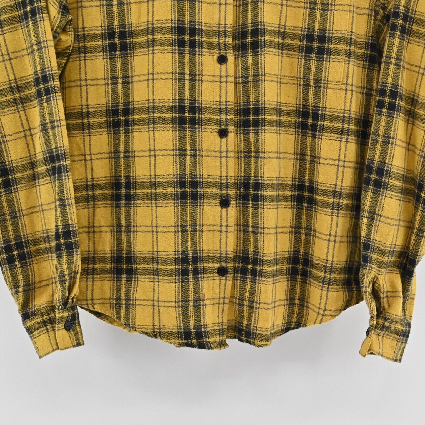 DISNEY Top Womens Size XS Yellow Plaid Mickey Mouse Graphic 100% Cotton Flannel