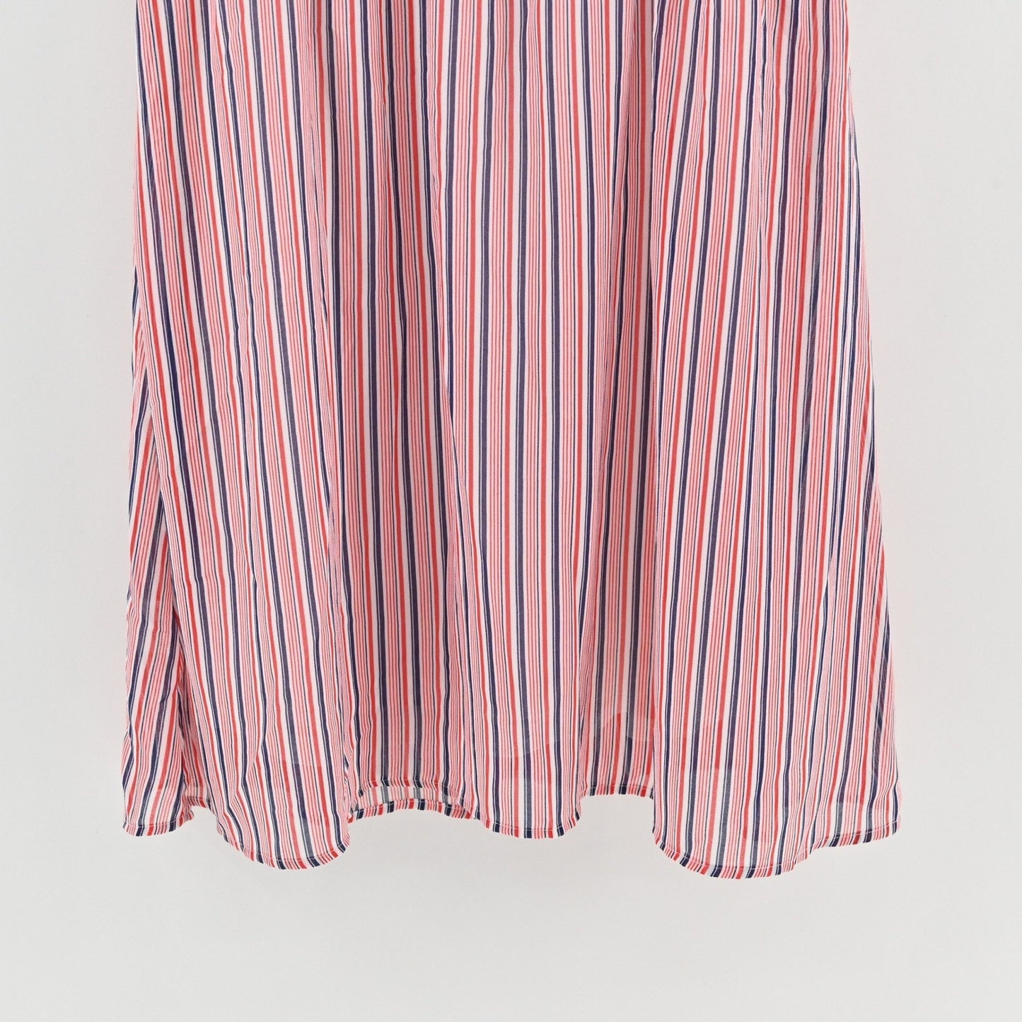 Modcloth Striped Button Front Midi Dress Size L Ruffle Nautical Retro Red Blue