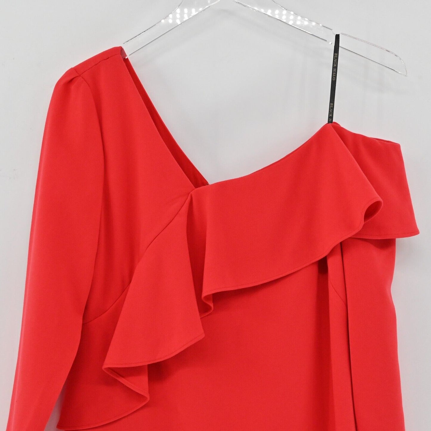 BLACK HALO Dress Womens Size 6 Tava Solid Red Ruffle Long Sleeve Mini Sheath