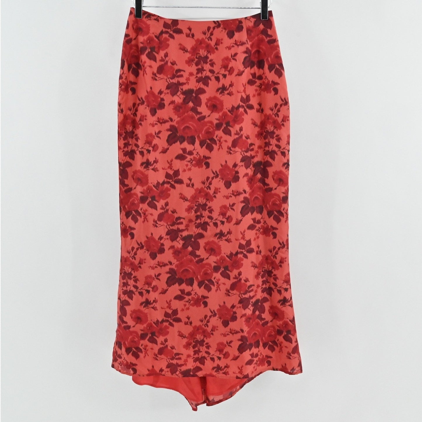 Vtg Y2k Silk Floral Maxi Skirt 8 Red Romantic Feminie Rose Lined Deadstock USA