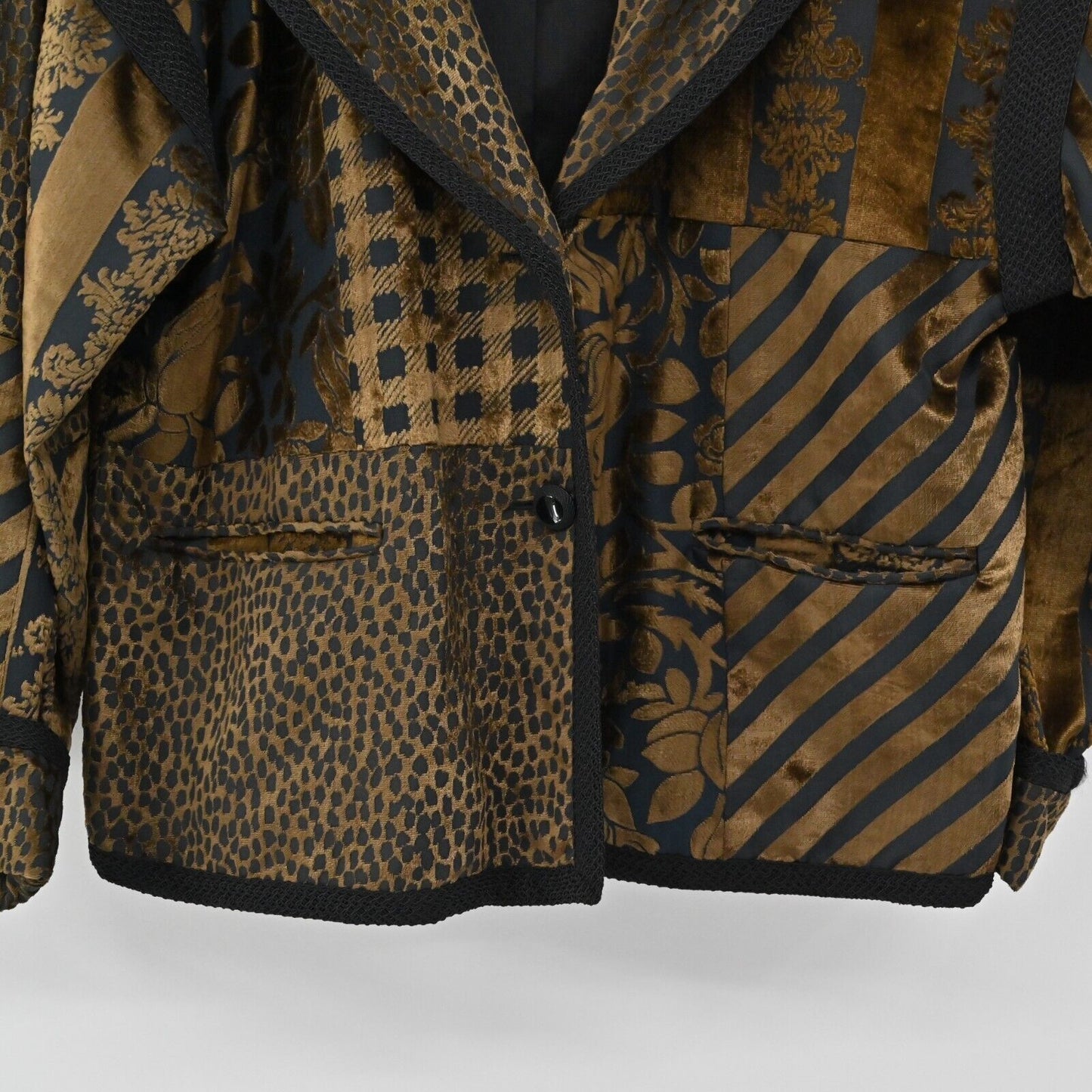 Vtg MAX MABEL Jacket Womens Sz L Velveteen Animal Print Floral Mob Wife Blazer