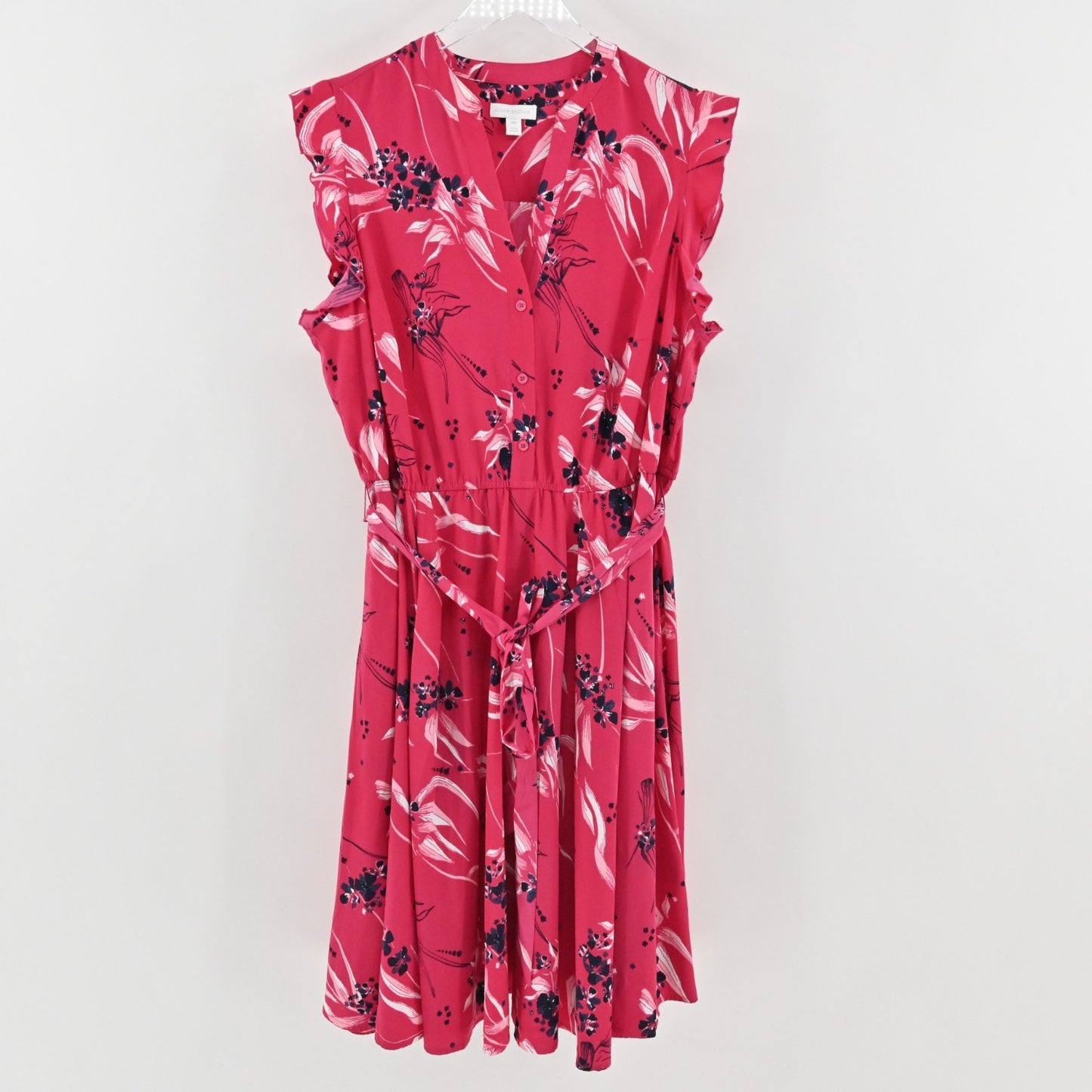 Charter Club Moroccan Pink Combo Floral Print Dress Size 18W Flutter Sleeve Tie