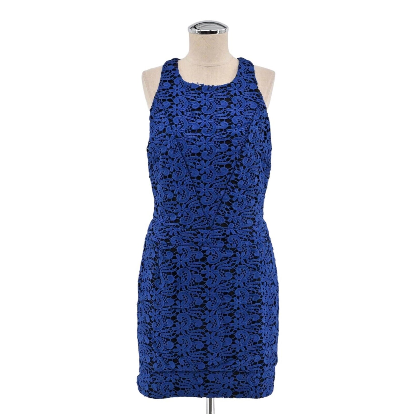 LINE DOT Dress Womens Size M Blue Black Floral Crochet Lace Halter Mini Sheath