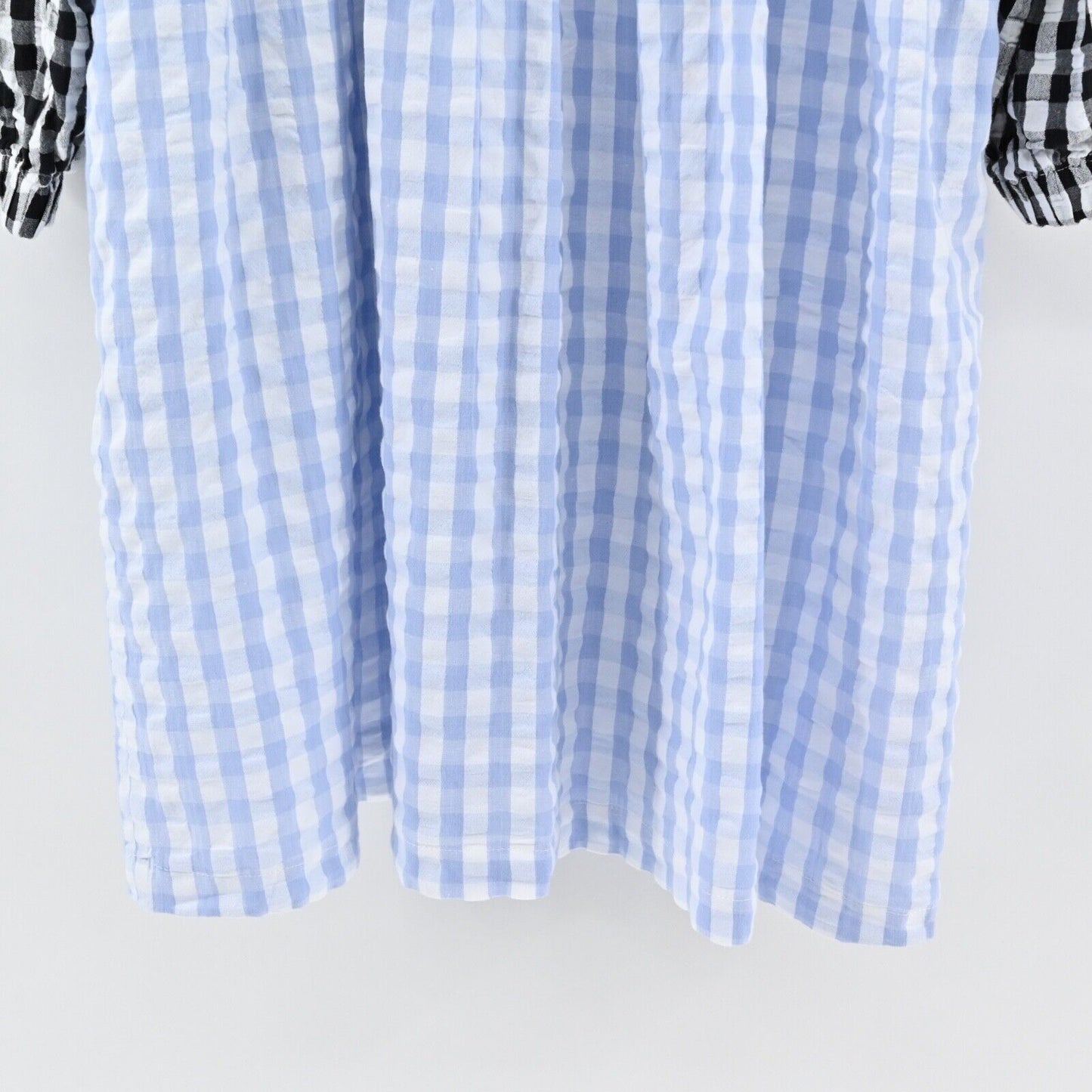 TACH Clothing Dress Sz S Catarina Babydoll Colorblock Gingham Cotton Puff Sleeve