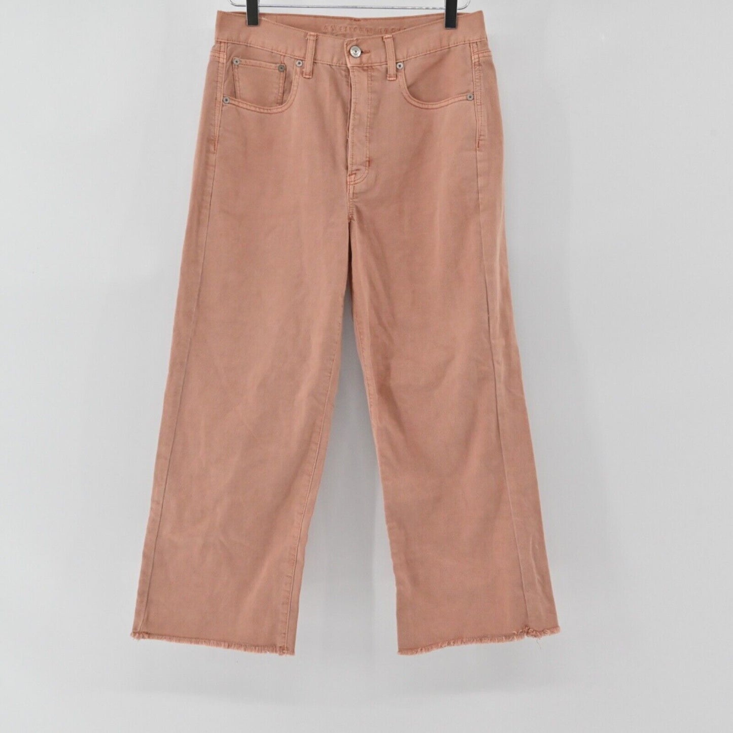 AMERICAN EAGLE Jeans Womens Sz 6 Blush Pink High Rise Wide Leg Crop Raw Hem Boho