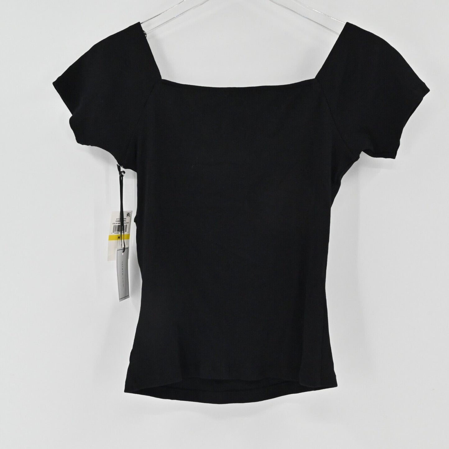 1 STATE Top Womens Size M Black Chic Classic Knotted Front Ribbed Minimalist NEW