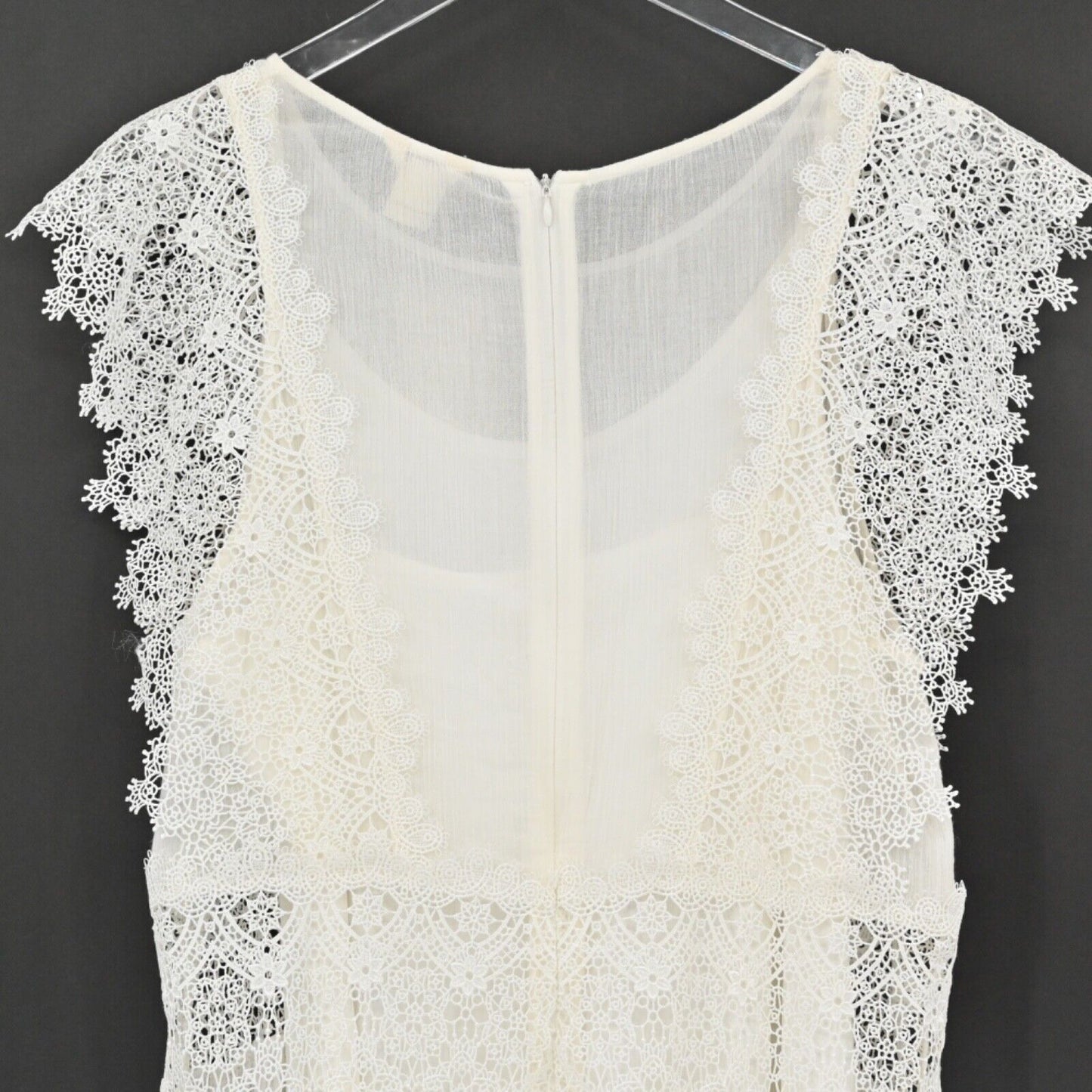 SUNDANCE Dress Womens Size 10 Ivory Floral Lace Ruffle Flutter Sleeve Maxi NEW