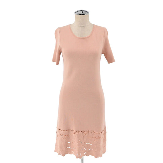 ANN TAYLOR Dress Womens Sz S Pink Knit Floral Embroidered Eyelet Sheath Capsule