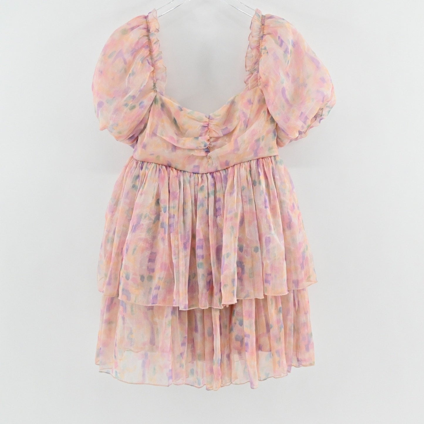 Maya Puff Sleeve Organza Mini Dress Size 8 Pastel Multi Floral Tiered Fairycore