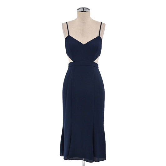 FAME and PARTNERS Dress Womens Size 2 Navy Blue Spagetti Strap Zyra Cut Out Midi