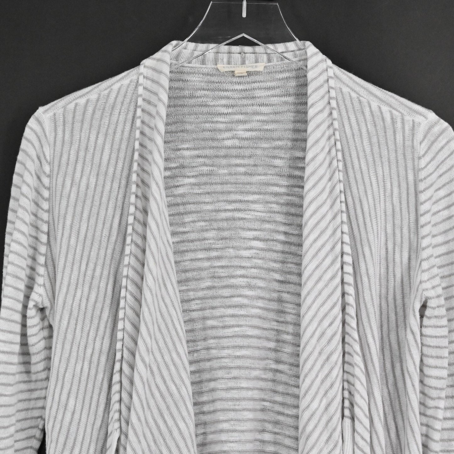 EILEEN FISHER Sweater Womens Sz XS Waterfall Front Stripe Cardigan Linen Capsule