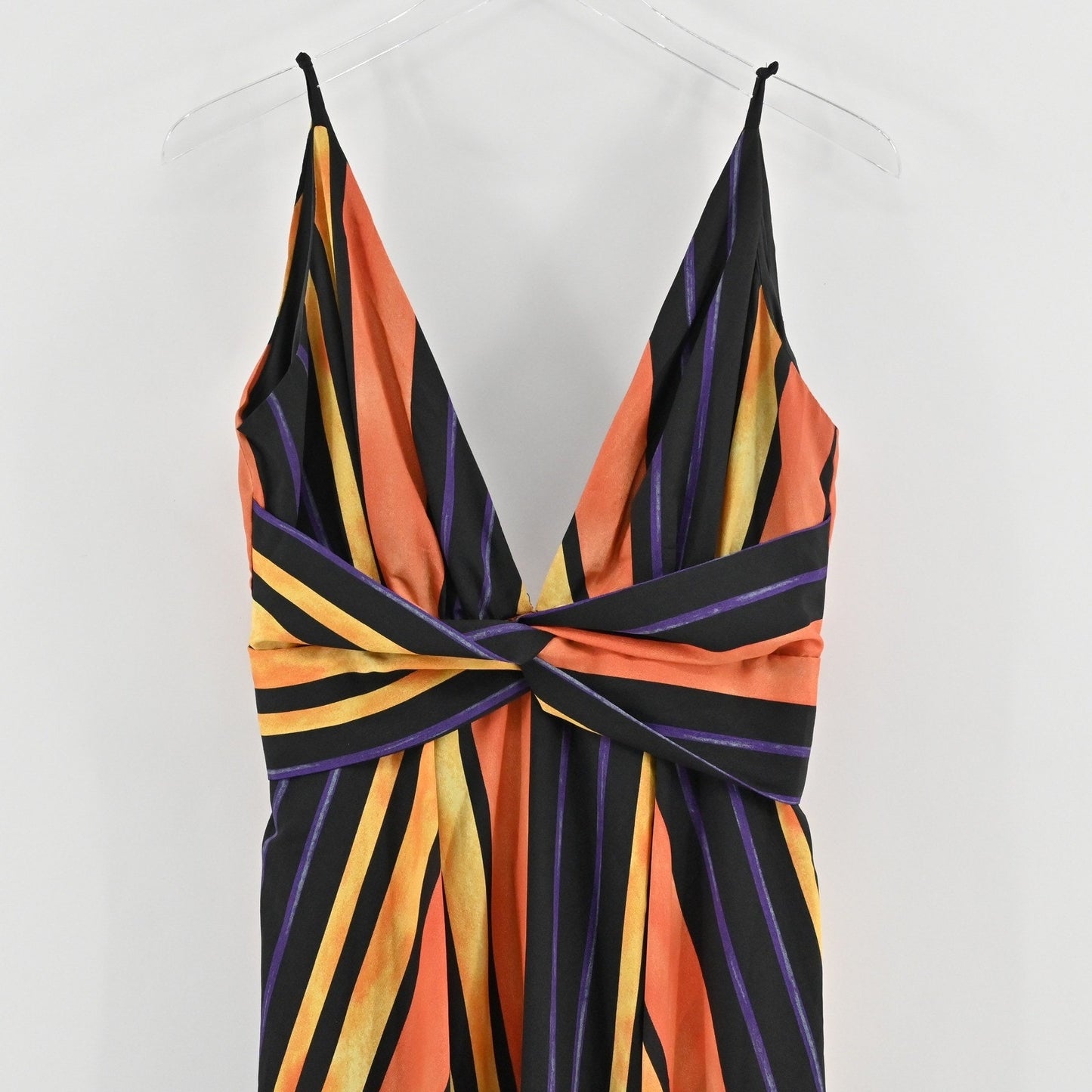 Luxxel Maxi Dress Dress L Multicolor Striped Sleeveless V Neck Twist Front Boho