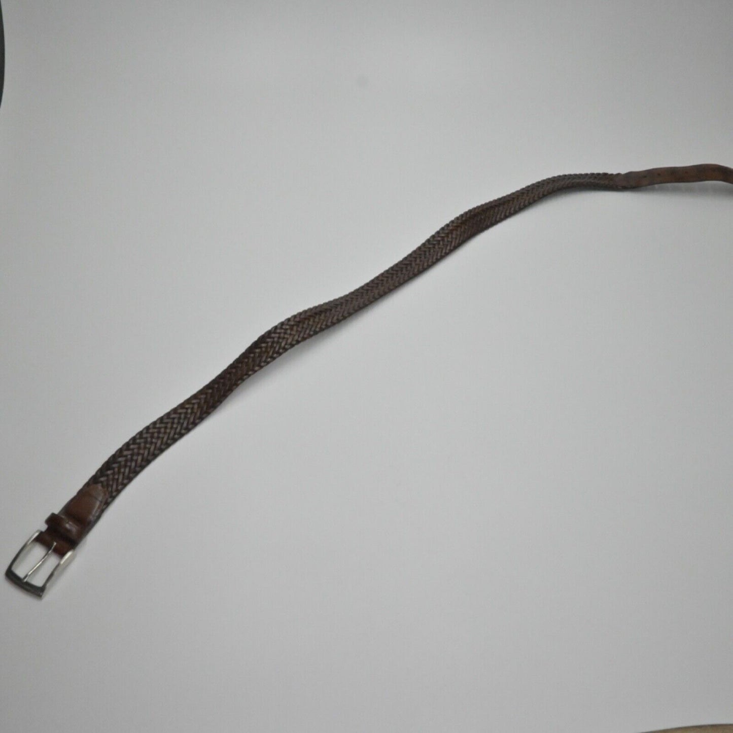 Vtg PGA TOUR Belt Mens Sz 38 Brown Braided Top Grain Leather Silver Logo Buckle