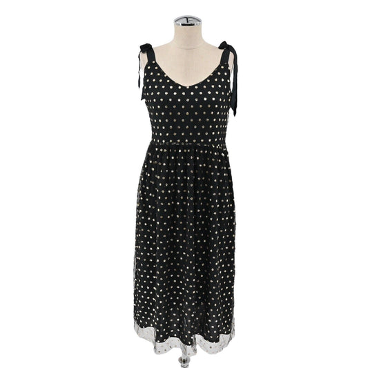 MODCLOTH Dress Womens Size L Another Brilliant Polka Dot Black Gold Tie Shoulder