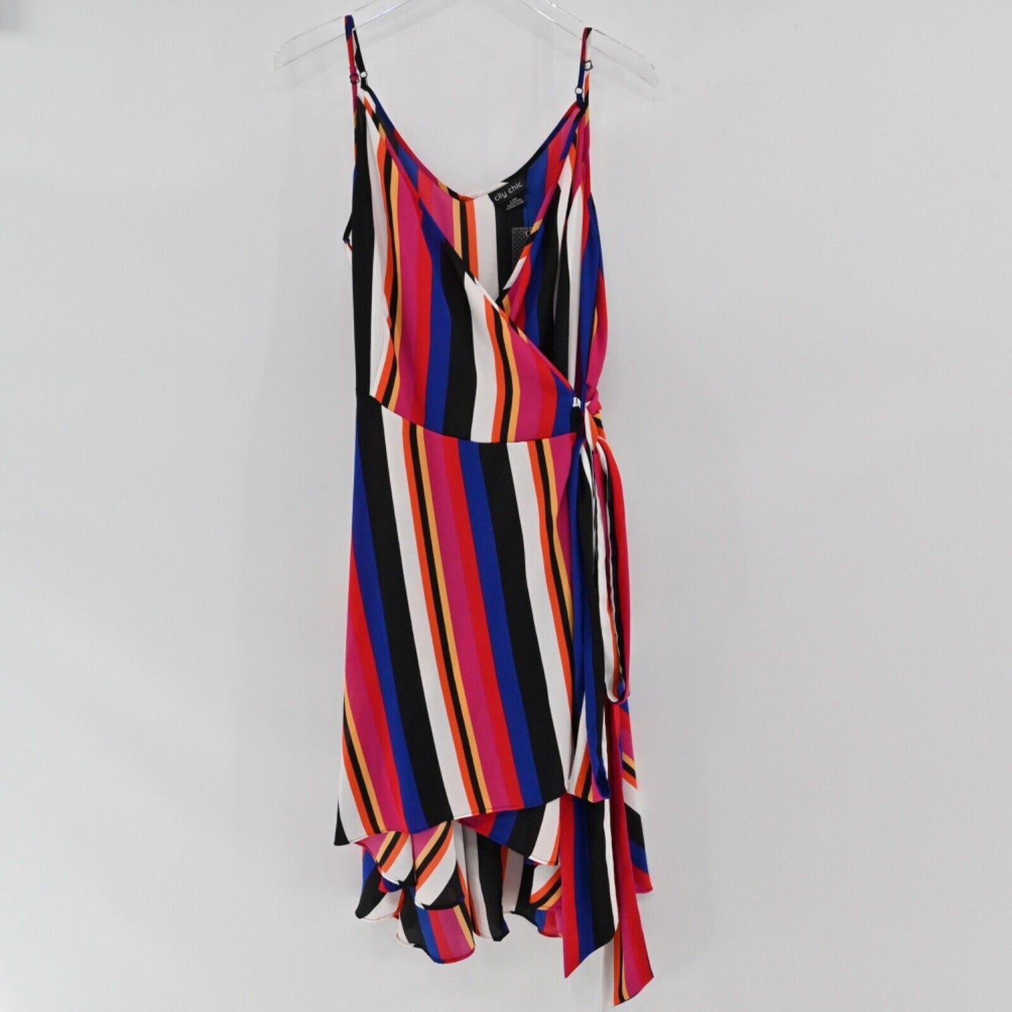 CITY CHIC Dress Womens Size L/20 Stripe VNeck Spaghetti Strap Embracing Wrap NEW