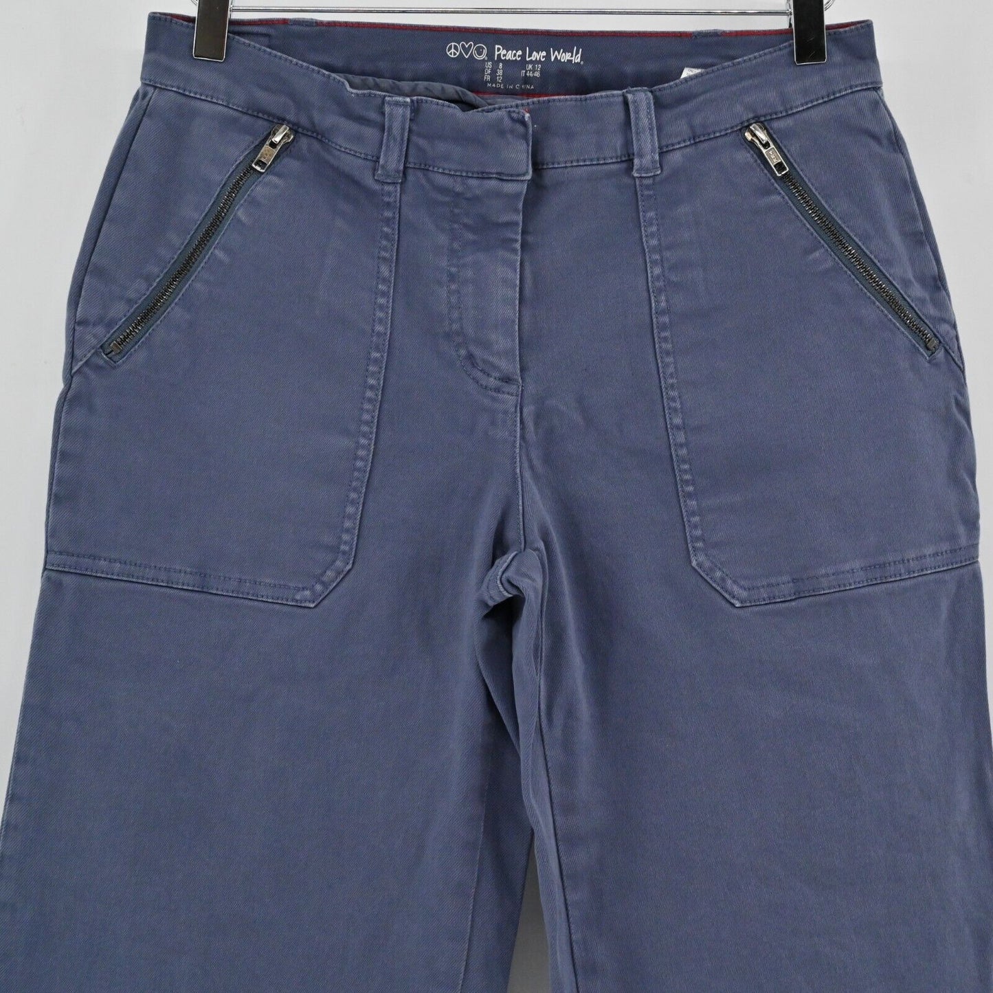 PEACE LOVE WORLD Jeans Womens Sz 8 Cropped Wide Leg Twill Blue Denim Zip Pockets