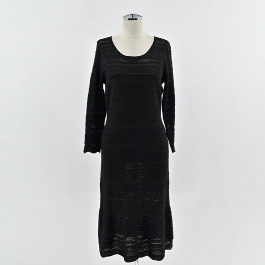 Ralph Lauren Crochet Knit Midi Dress Size M Black Long Sleeve Dark Romantic Boho