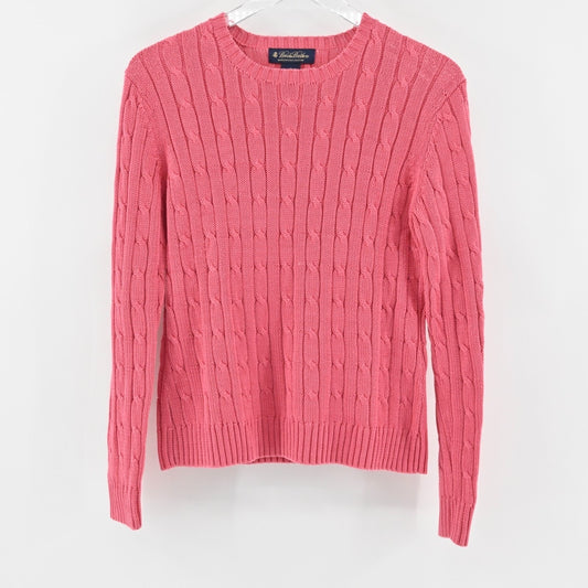Brooks Brothers Womens Sweater Size M Pink Cable Knit Crewneck Pullover Classic