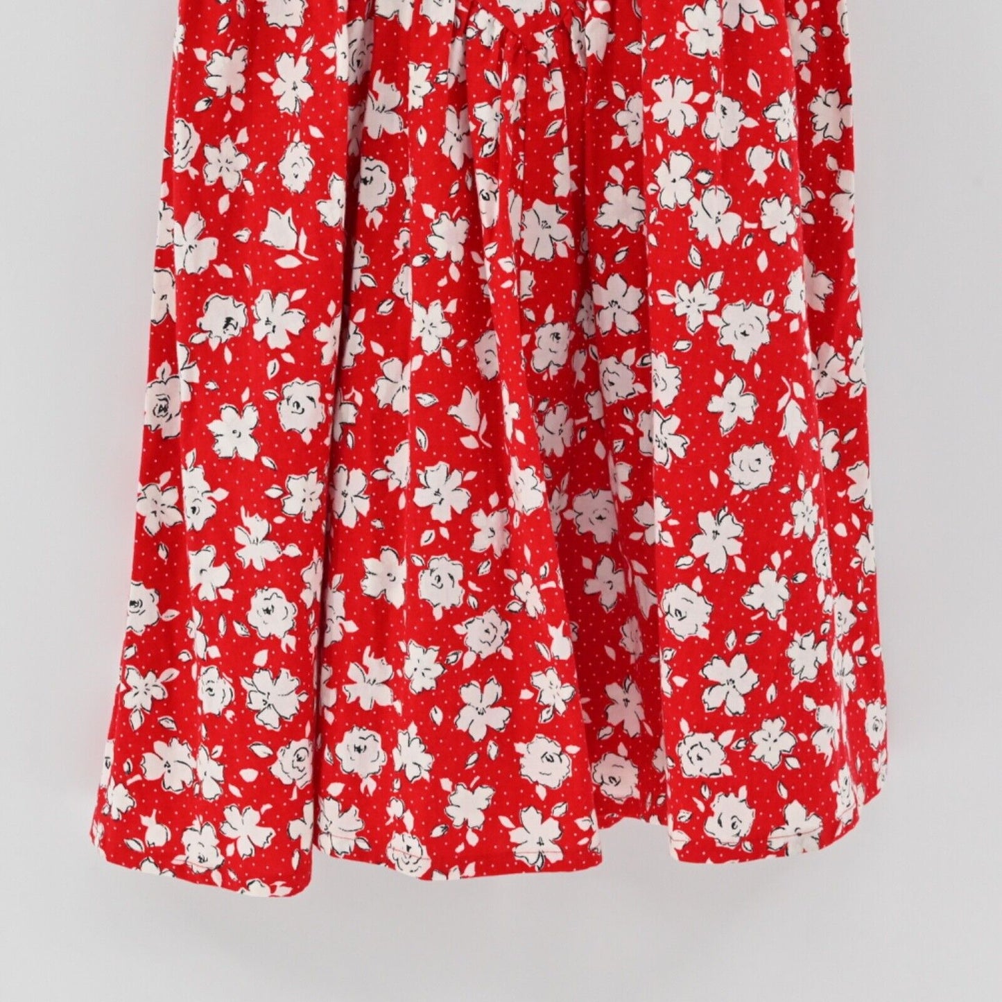Vtg PAQUETTE Dress Women Sz 6 Red Floral Cotton Square Neck Basque Waist USA 90s