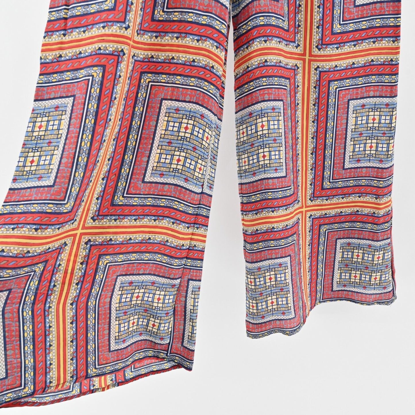 TOLANI Pants Womens Sz M Palazzo Silk Multicolor Square Flowy Wide Leg High Rise